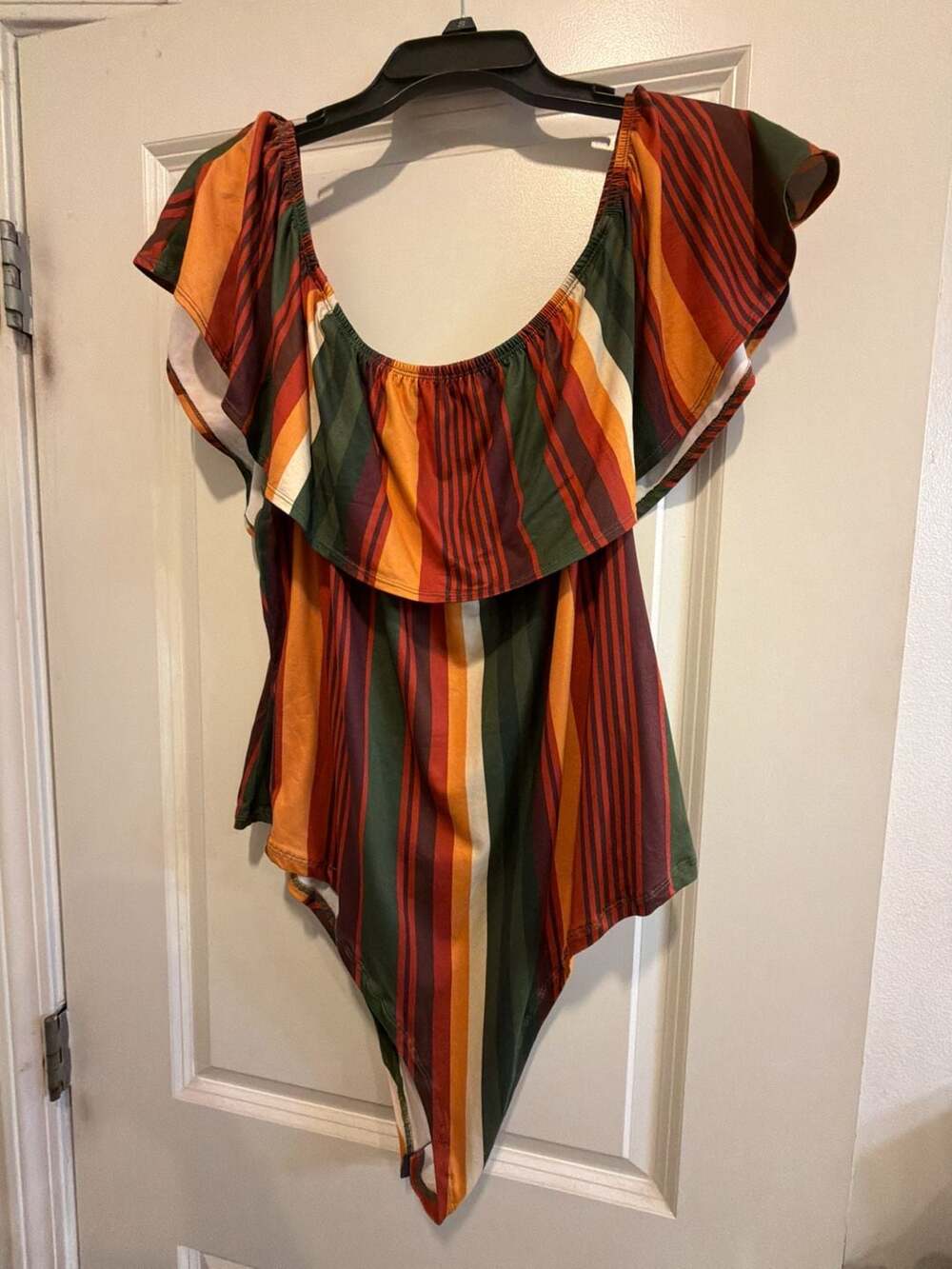 it's Multi-Color Striped Off-the-Shoulder Ruffle Bodysuit - Picture 3 of 3